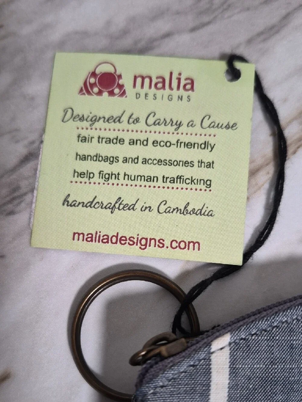 Malia Gray & White Striped Coin Pouch with Key Ring - Picture 2 of 7